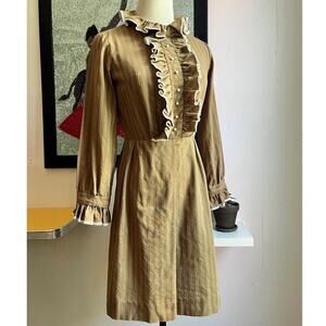 Vintage 60s Pinstripe Ruffle Mod Mini Dress | Union Made | XS